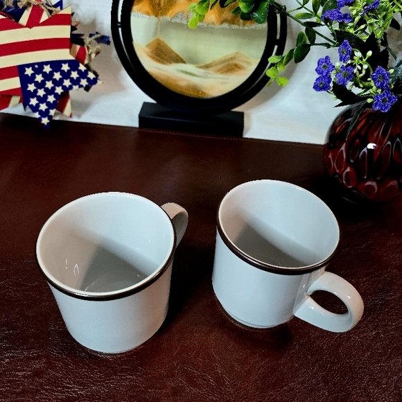 White Ceramic Mugs with Brown Rim - Picture 3 of 3